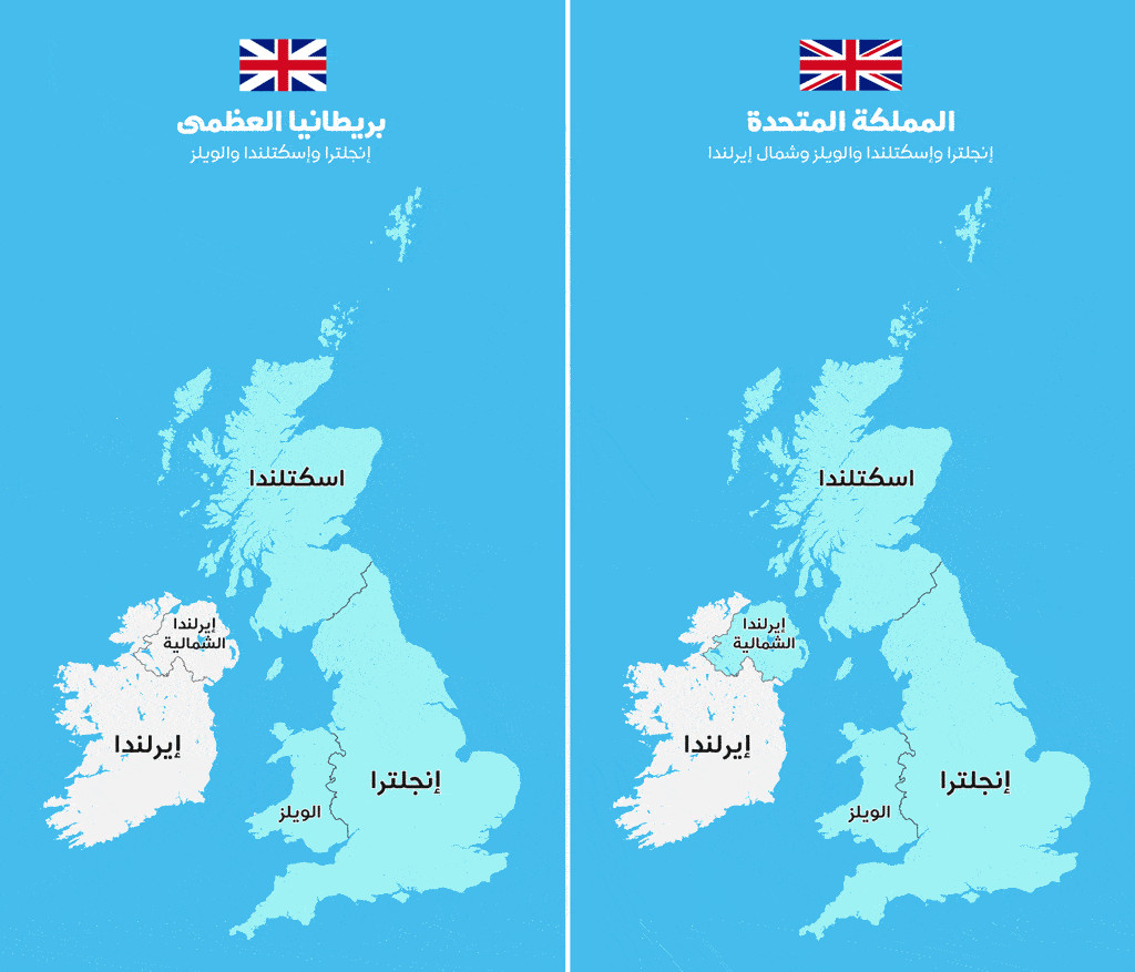 خريطة لخرائط المملكة المتحدة توضح تقسيمات بريطانيا العظمى